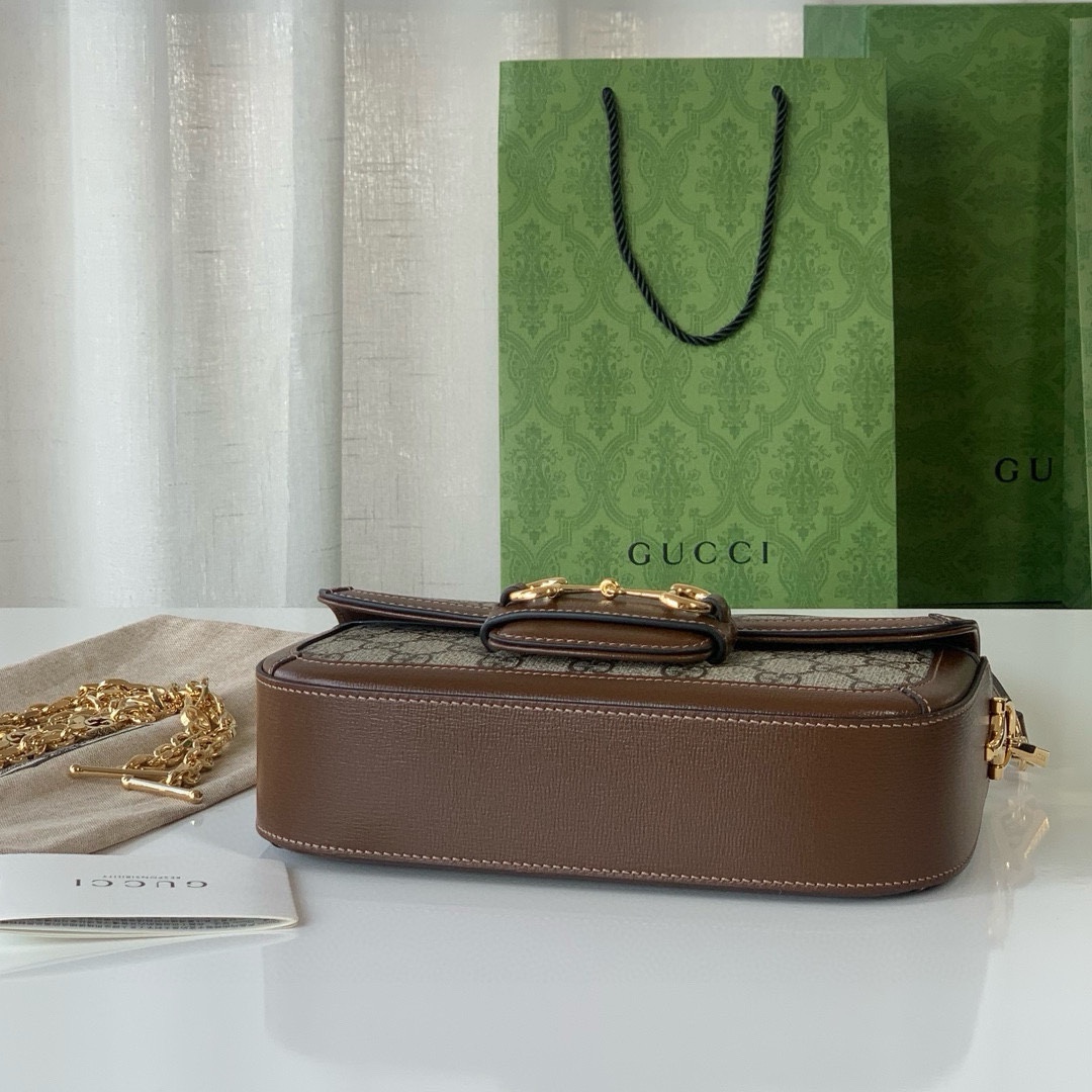 Gucci Horsebit 1955 Series Shoulder Bag Clutch Bag Beige and Ebony